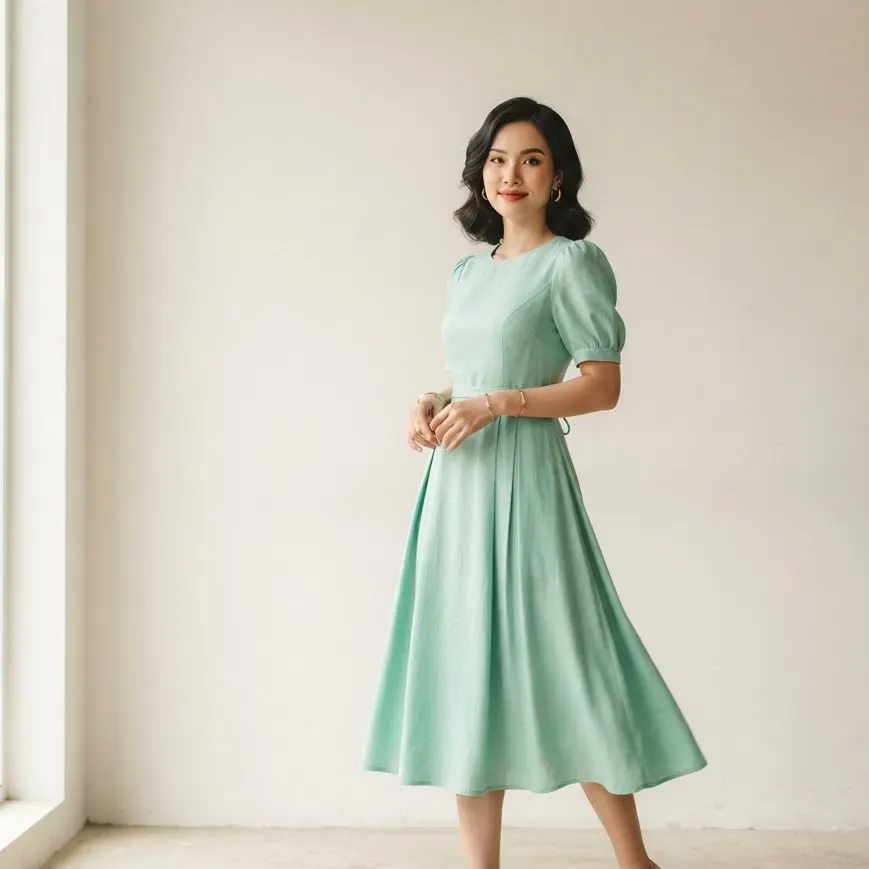 Đầm xoè xanh bạc hà